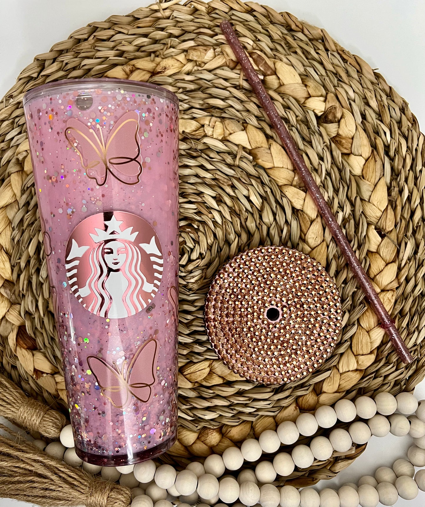 Rose gold snowglobe tumbler