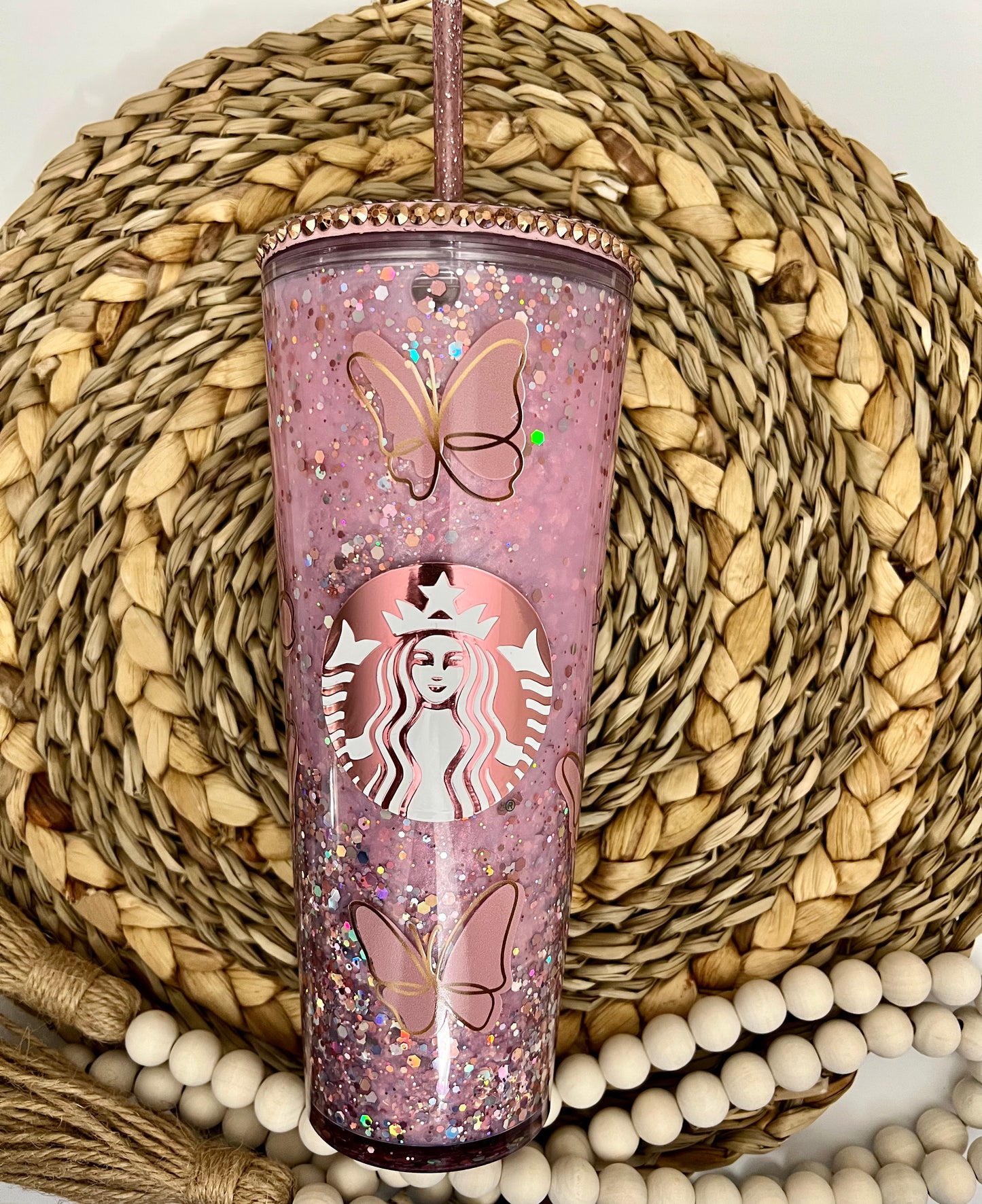 Rose gold snowglobe tumbler